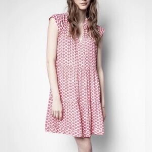 Zadig & Voltaire Pink Geometric Ruffle Tiered Dress XS